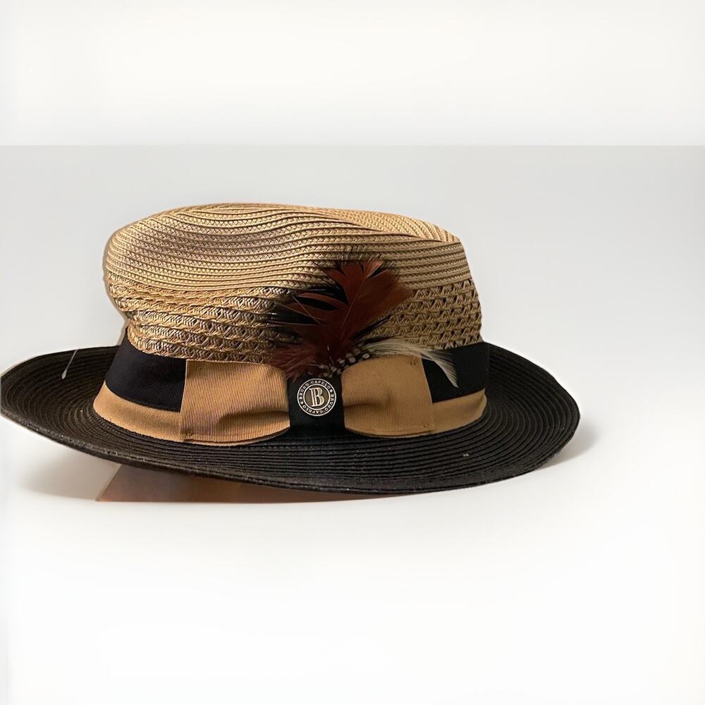 Bruno Capelo The Belvedere Straw Hat‎ Tan/Dark Brown Size Large